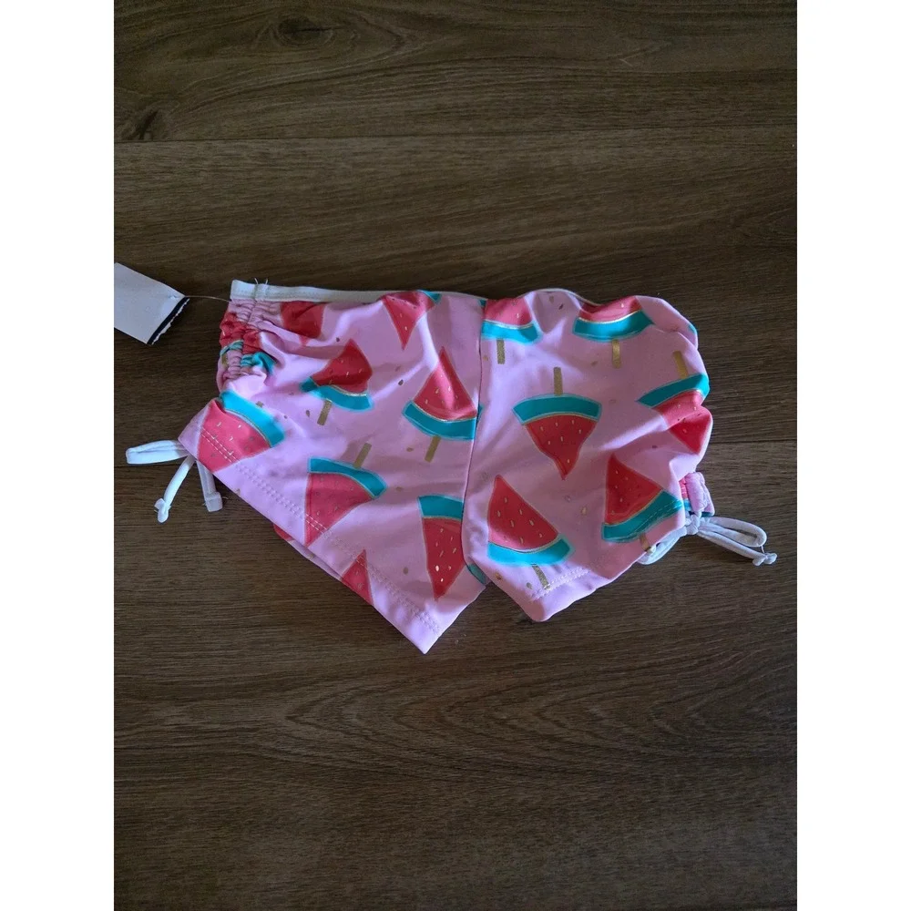 Snapper Rock Girls Pink Watermelon Popsicle Swim Shorts Ruched Side Ties Size 10